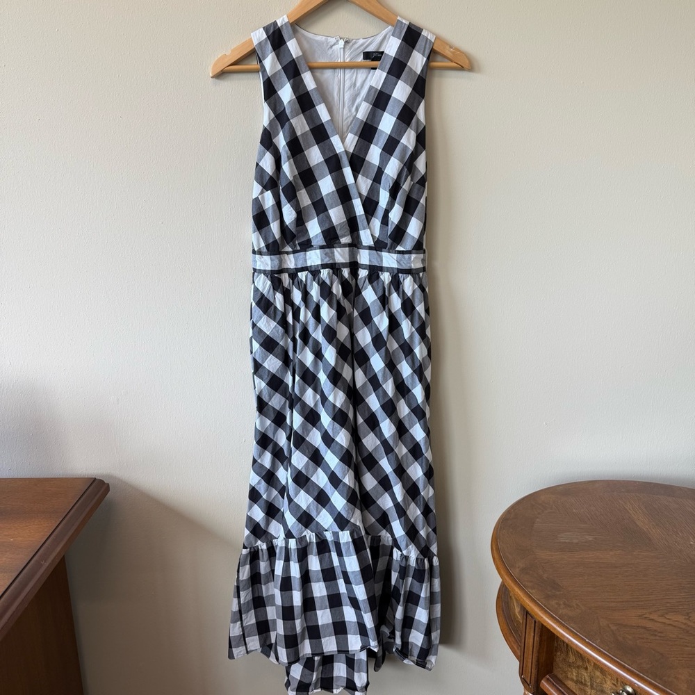 J. Crew Black and White Gingham Midi Dress